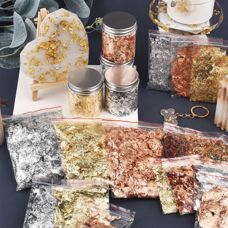 Gold Foil Flakes - Lámina de cobre de imitación dorada,